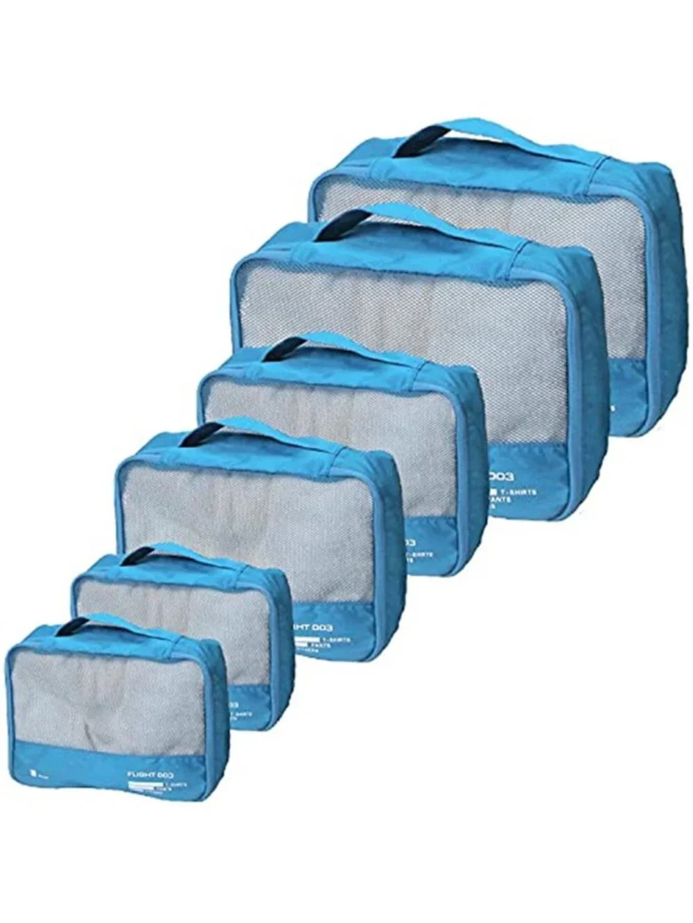 6 Set Packing Cubes Travel Organizer Suitcase Luggage Bag Sky Blue Nylon Light